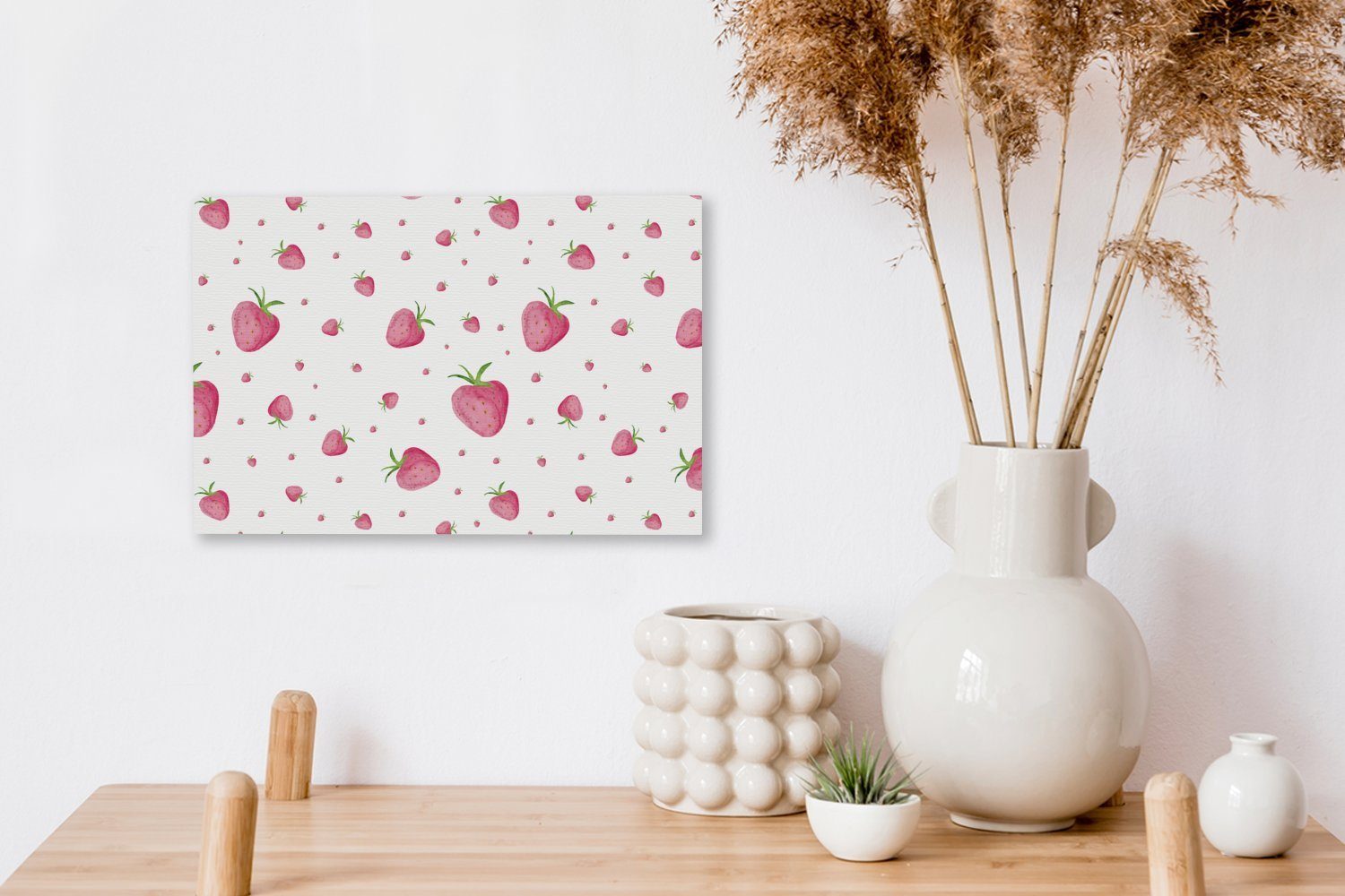 Wandbild cm Leinwandbild St), OneMillionCanvasses® Wanddeko, Weiß, Erdbeere (1 30x20 - Leinwandbilder, Aufhängefertig, Obst -