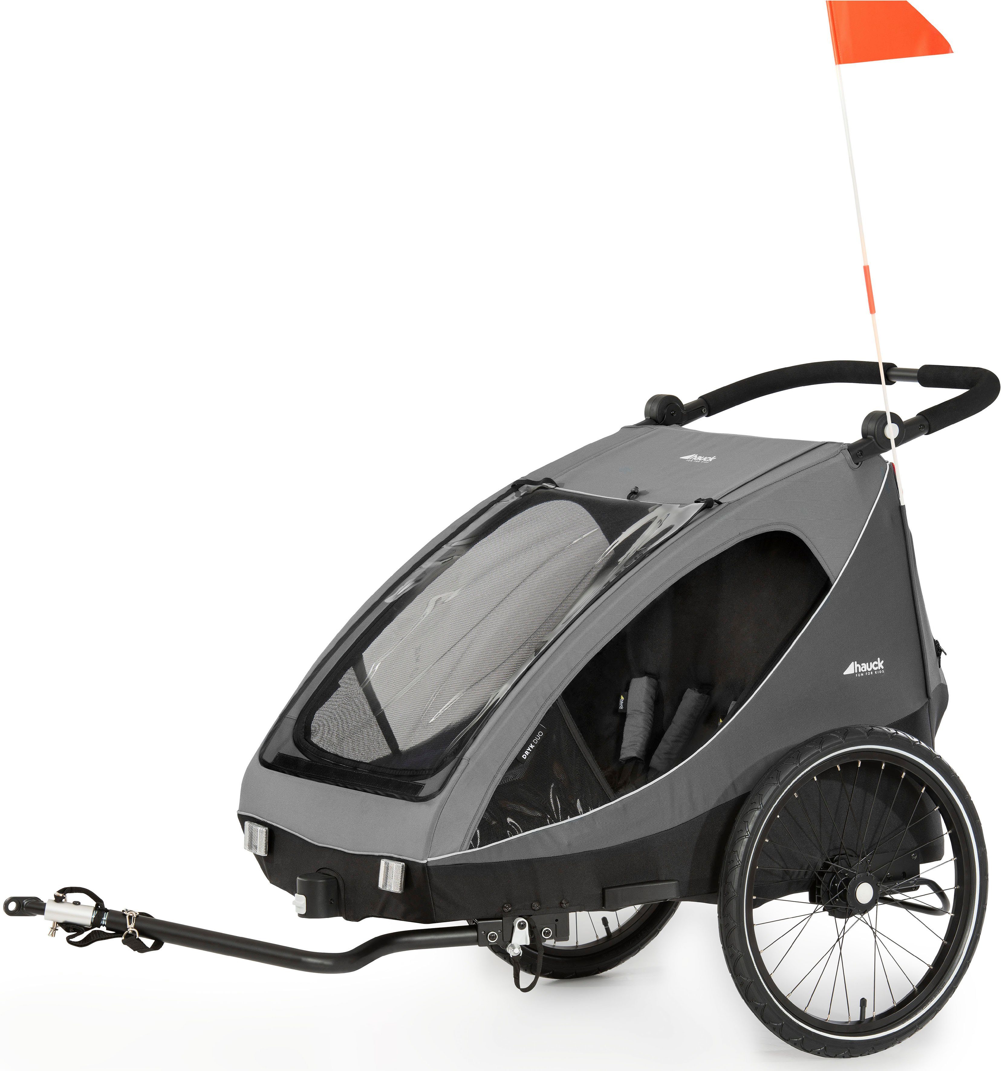 Hauck Fahrradkinderanhänger 2in1 Bike Trailer und Buggy Dryk Duo, grau, für 2 Kinder; inklusive Deichsel