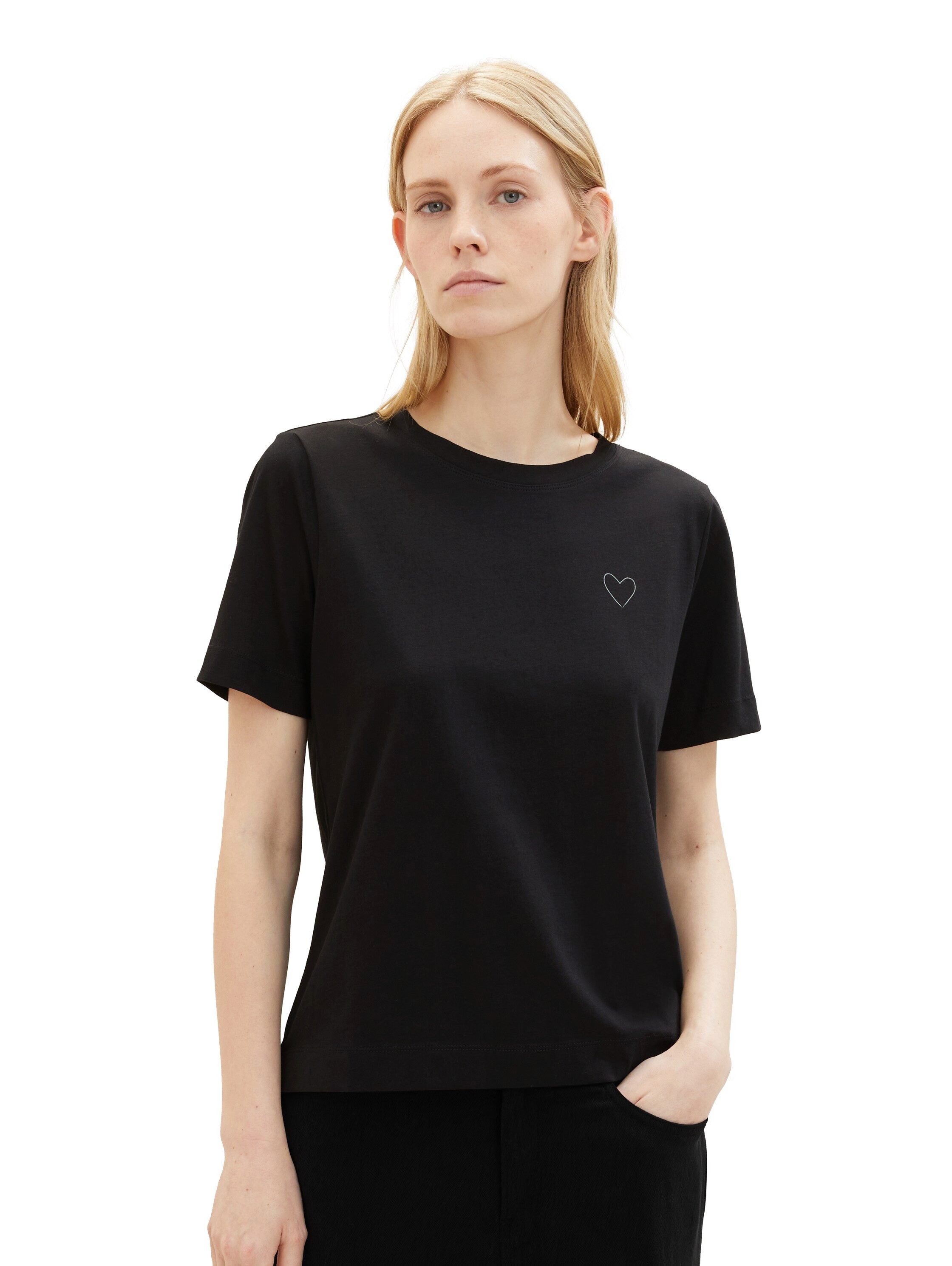 TOM TAILOR Rundhalsshirt mit Herzmotiv als Frontprint günstig online kaufen