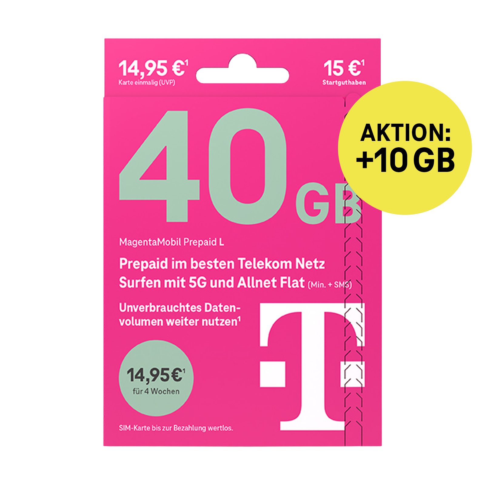 Telekom MagentaMobil Prepaid L Simkarte mit 15 € Startguthaben Prepaidkarte, (EU-Roaming inkl. CH/GB, 15 € Startguthaben)