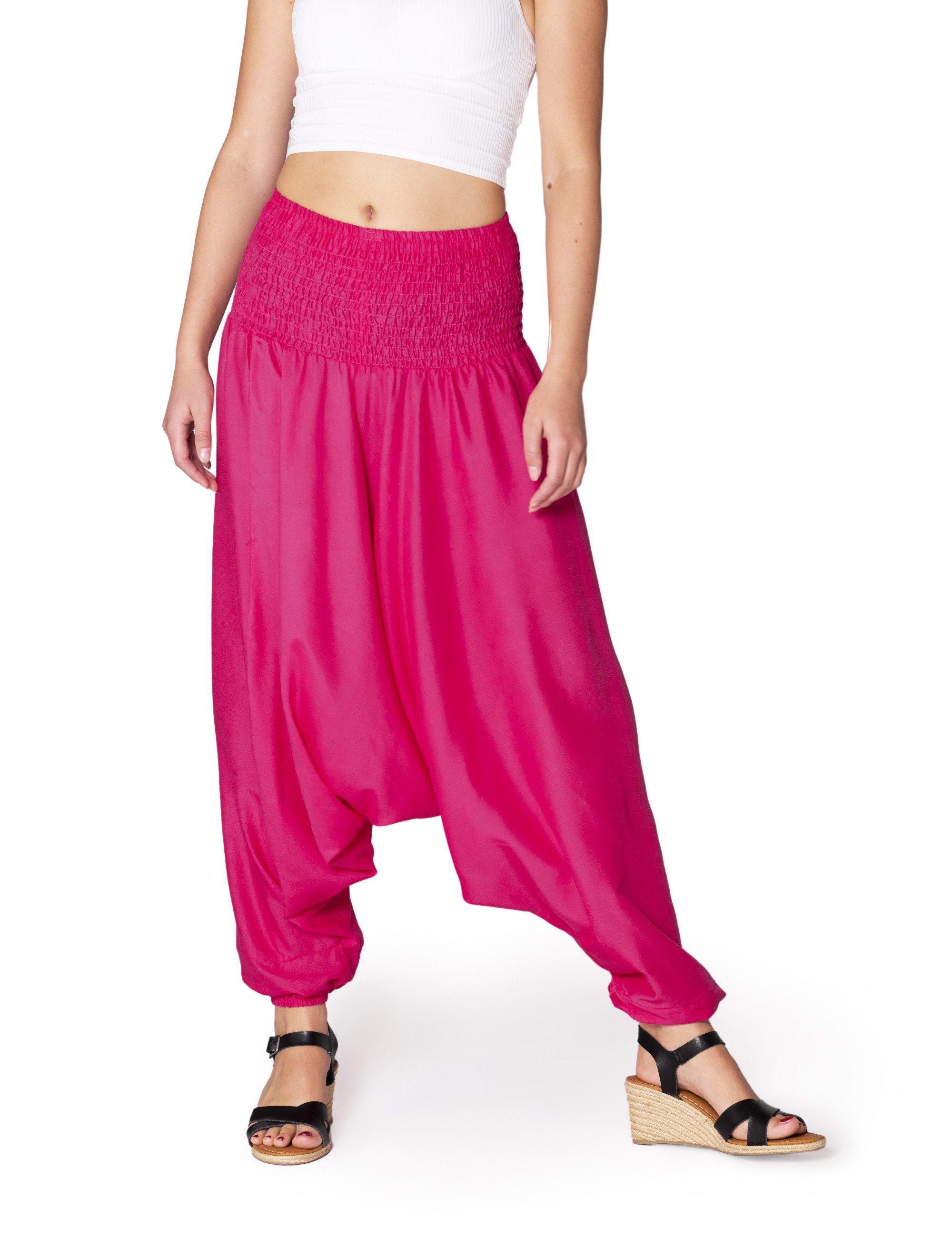 PANASIAM Pumphose Aladinhose einfarbig Haremshose aus 100% natürlicher Viskose Pumphose für Damen bequeme Freizeithose Pluderhose