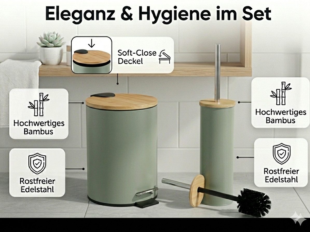 LikeKa Badaccessoire-Set 2 teilig Toilettenbürste und Kosmetikeimer matt mit Absenkautomatik