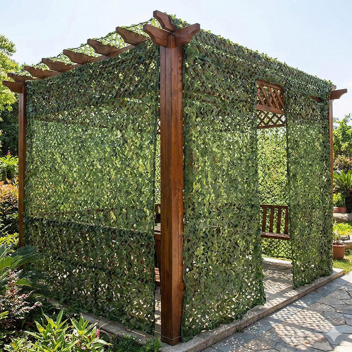 Rosnek Sonnensegel Tarnnetz Camouflage 3D Blätter, UV-Schutz, 210D Polyester, Reißfest mit verstärkter Rückseite, für Garten & Sichtschutz