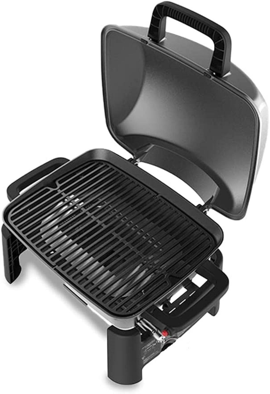 nexgrill Gasgrill Fortress 1-Brenner Tischgrill, Bis zu 300°C, Gusseisen Grillrost, Camping Gas Grill mit Edelstahlbrenner 3,1kw und Piezozündung