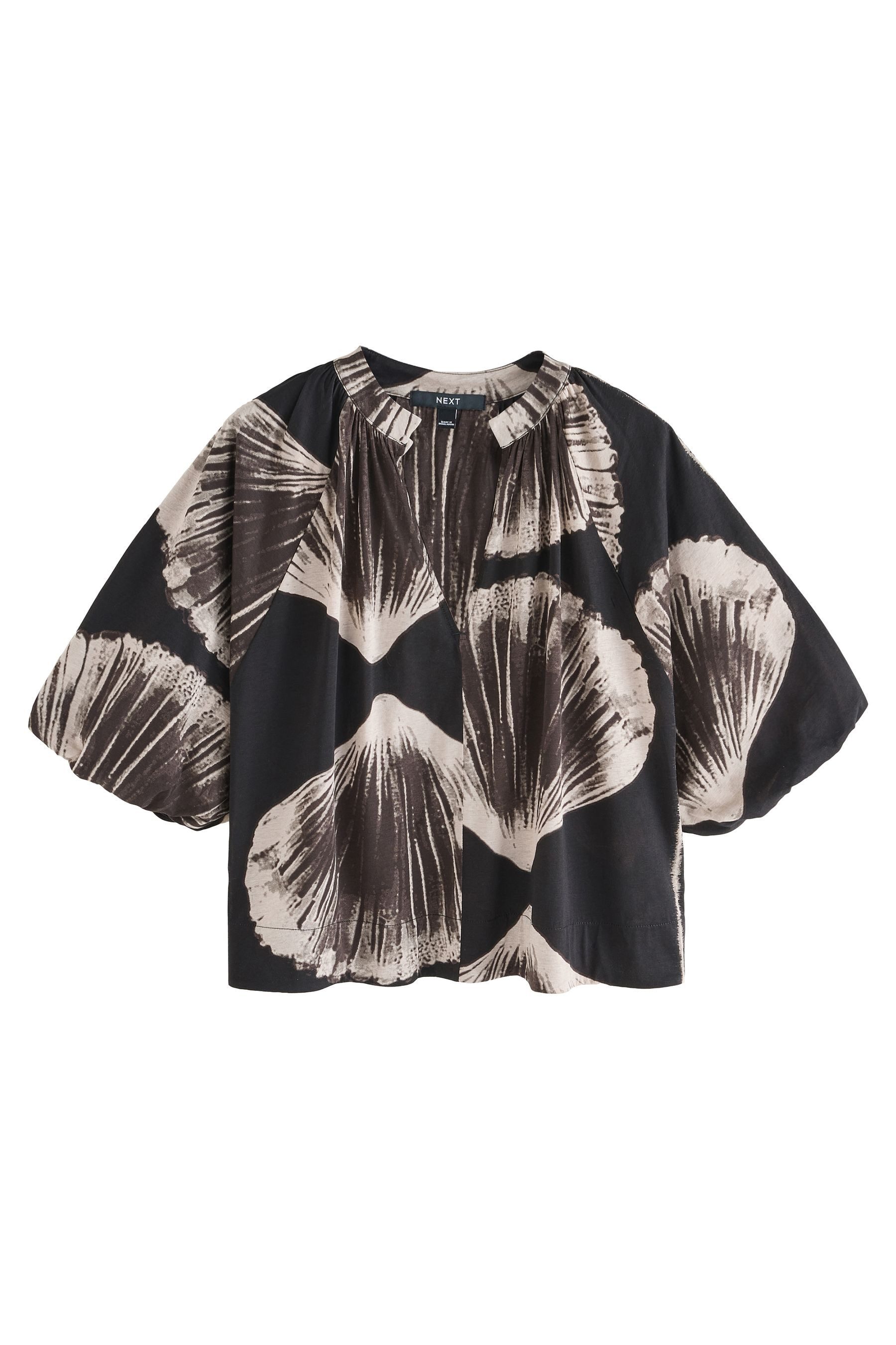 Hemdbluse Bluse mit V-Ausschnitt und Volumen-Ärmeln
