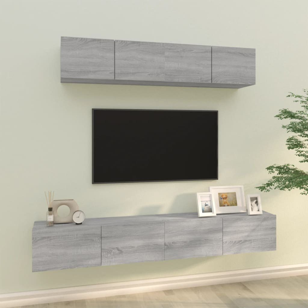 furnicato TV-Schrank 4-tlg. TV-Schrank-Set Grau Sonoma Holzwerkstoff