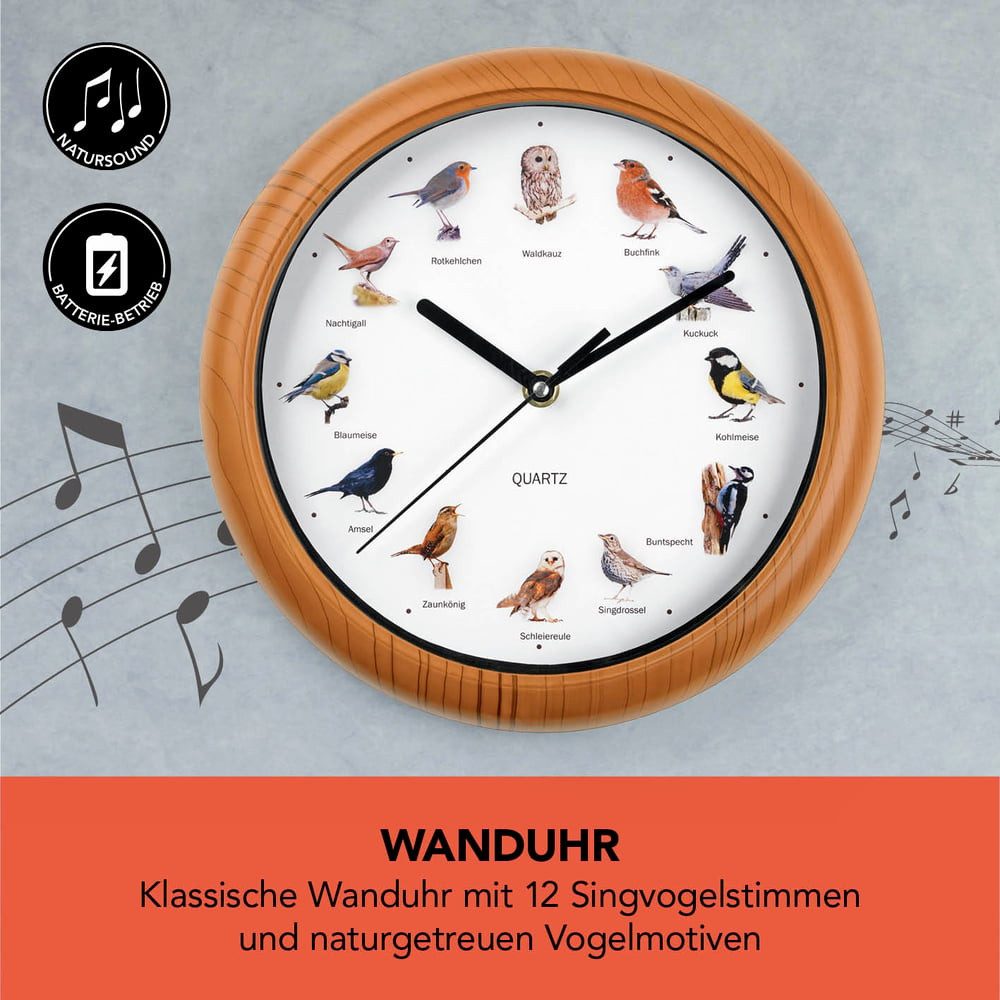 MAXXMEE Wanduhr unterschiedliche Vogelstimmen 25cm (leuchtet günstig online kaufen