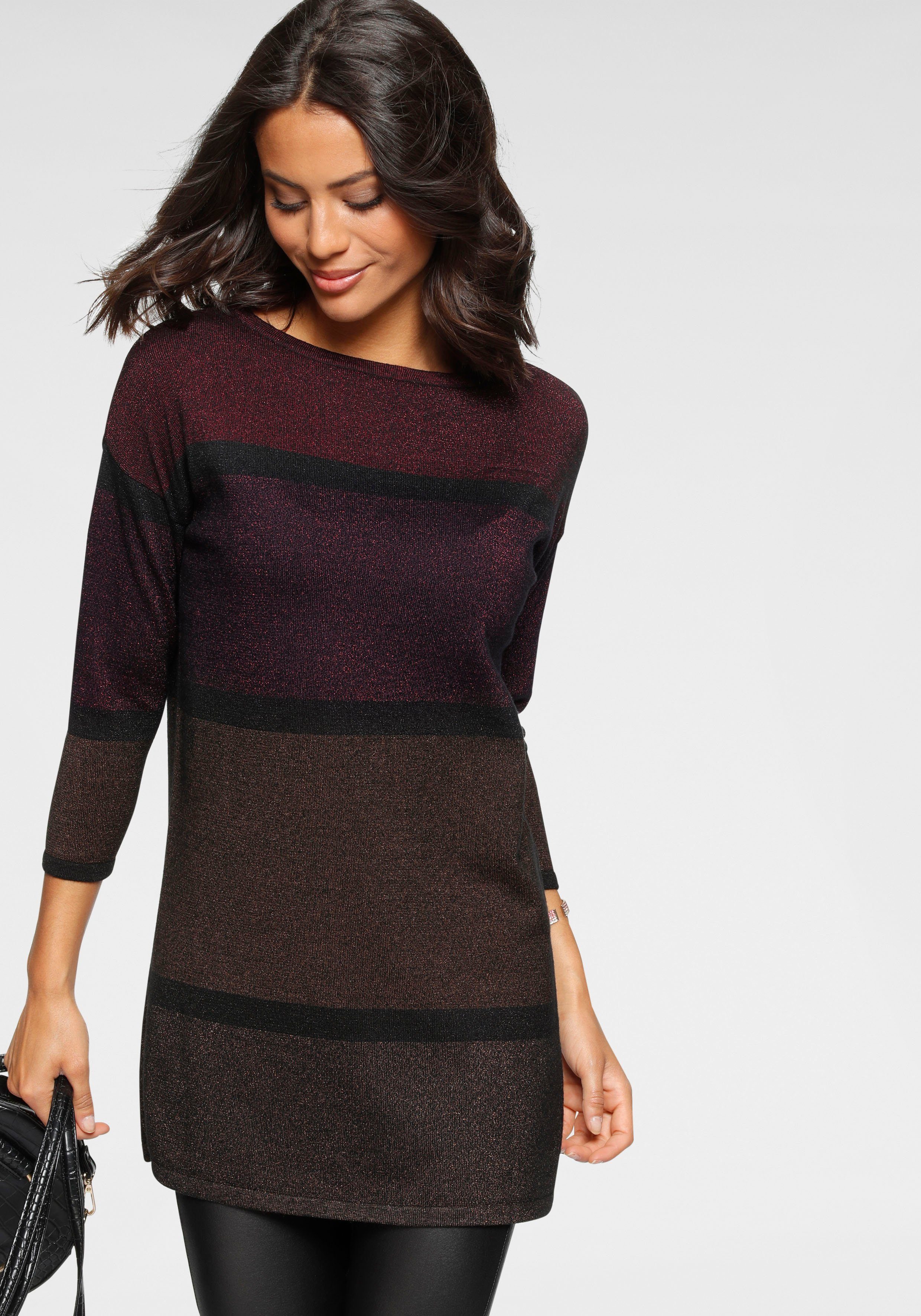 Material) Scott Glanzeffekt feinem Longpullover (aus beere-gestreift Laura mit nachhaltigem