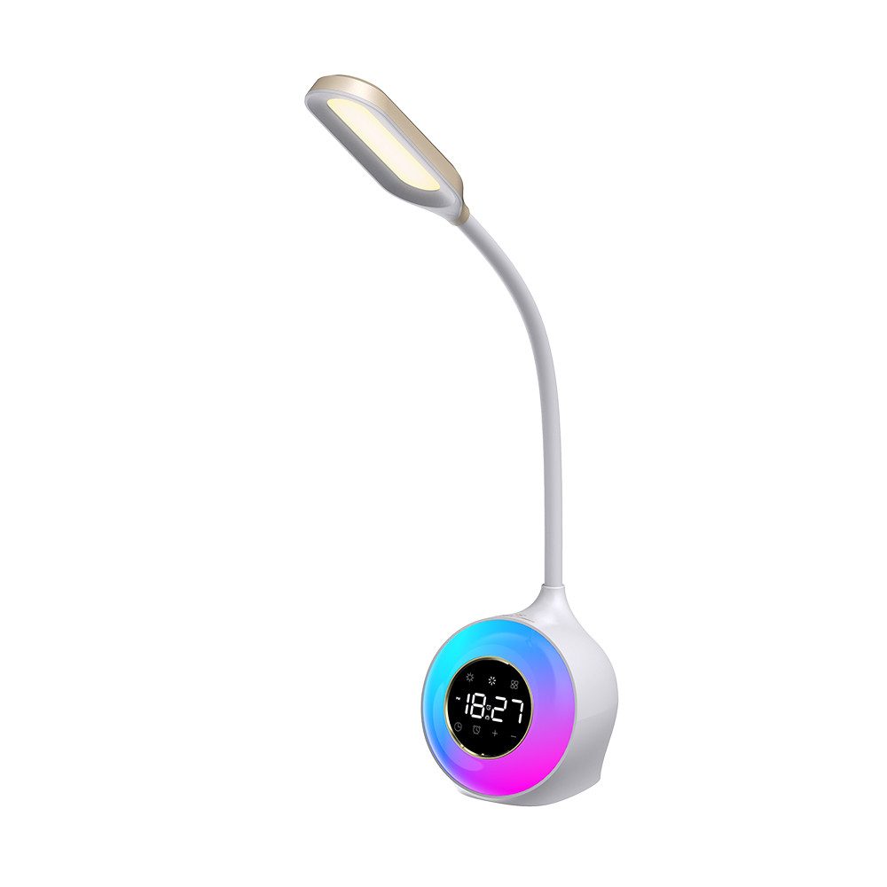 WILIT LED Schreibtischlampe XB-X16, LED fest integriert, Kaltweiß, Warmweiß, Uhr, Wecker, sechs Wecktöne, RGB-Licht, Nachtlicht