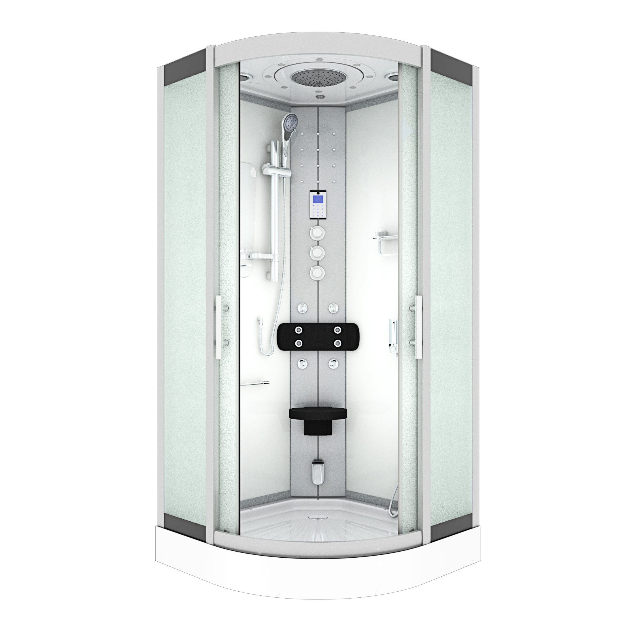 AcquaVapore Komplettdusche Fertigdusche Dusche D46-00M1-ALL Weiß 80x80, Sicherheitsglas ESG, inklusive Duschwanne, Höhenverstellbar, Mit Bauanleitung, Mit Beleuchtung, Mit Spiegel, Gehä