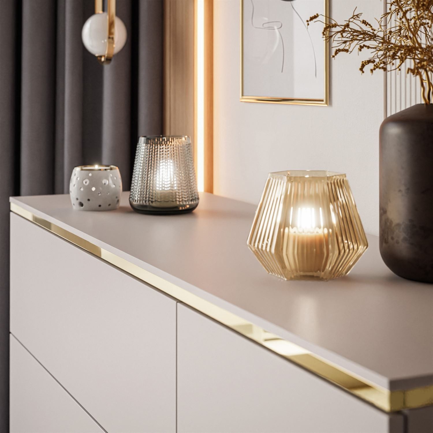 ALLHOUSE24 Kommode LAURA Kaschmir matt 6 Schubladen hängend oder mit Metallfüßen GOLD (1x Kommode), Breite 138 cm – Bild 4 von 5