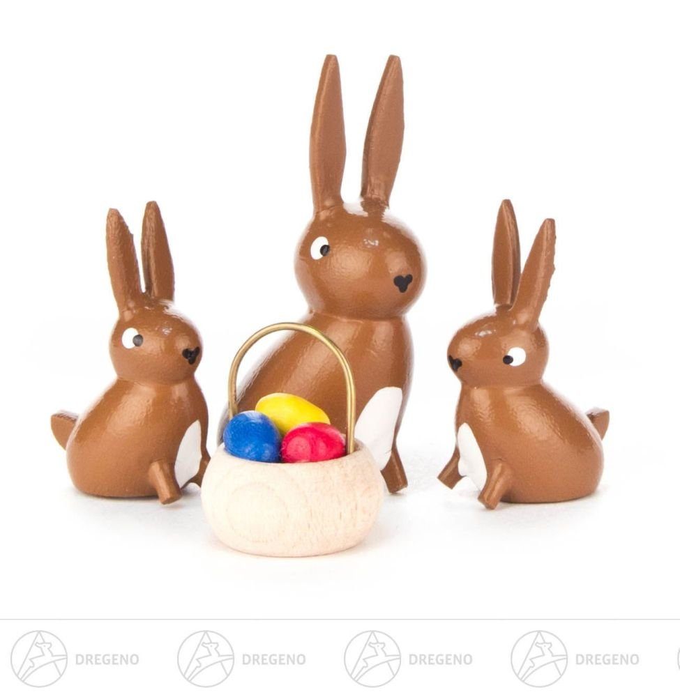 Dregeno Erzgebirge Osterhase Ostern & Frühjahr Hasenfamilie mit Körbchen (4) Höhe ca 4,5 cm NEU