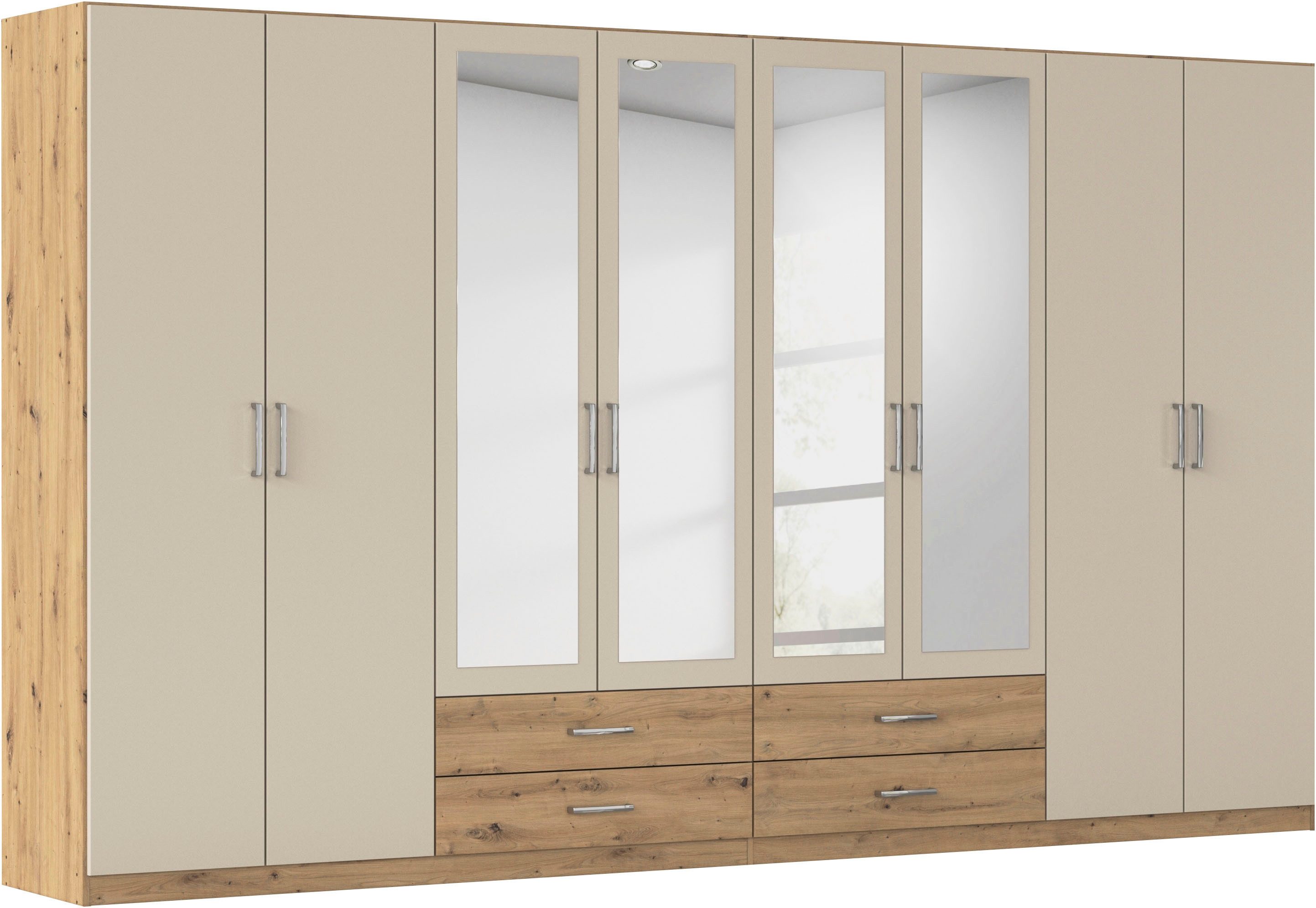 rauch Kleiderschrank Schrank Garderobe Ankleide GAMMA Breiten 91/136/181/226/271/315/360 cm (in 3 Ausstattungen BASIC/CLASSIC/PREMIUM (inkl. SOFT-CLOSE-Funktion) verschiedene Griff-Varianten, mit Spiegel TOPSELLER MADE IN GERMANY