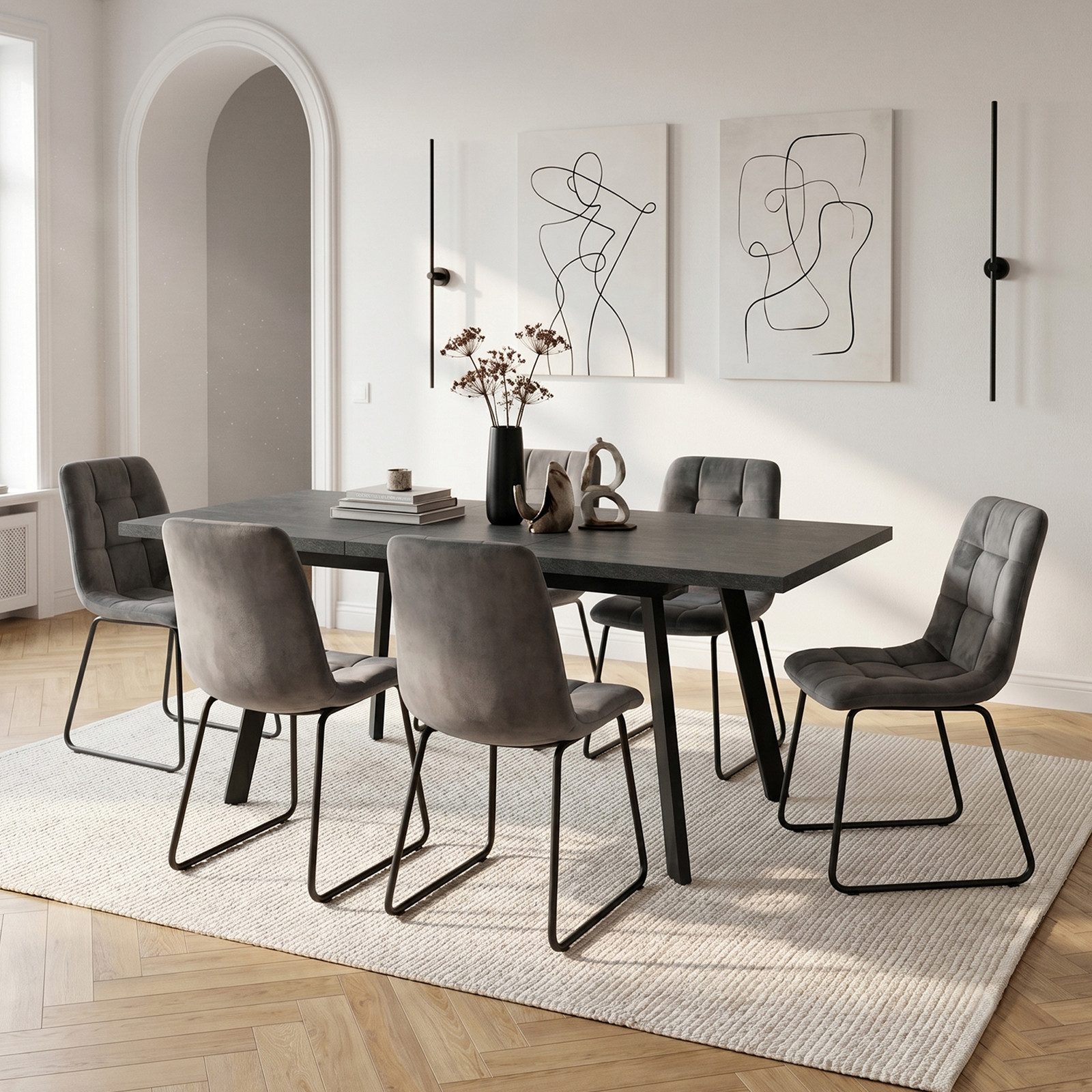 Jiexi Essgruppe Essgruppe Ausziehbar 140-180cm Dunkelrhein-Optik & Flanell Stühle