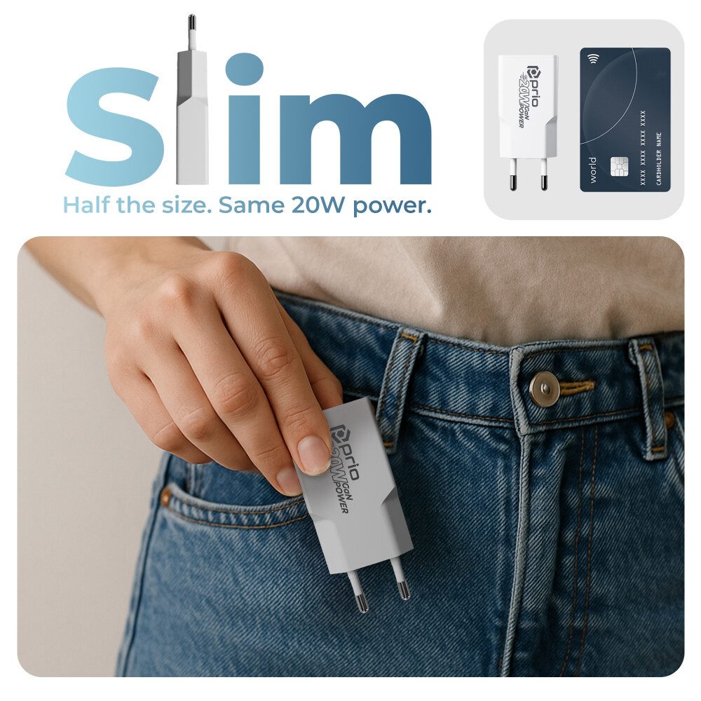 prio prio Wandladegerät GaN POWER 20W PD PPS (USB C) + QC 3.0 (USB A) weiß Smartphone-Ladegerät (Ladegeräte & Kabel, 1-tlg)