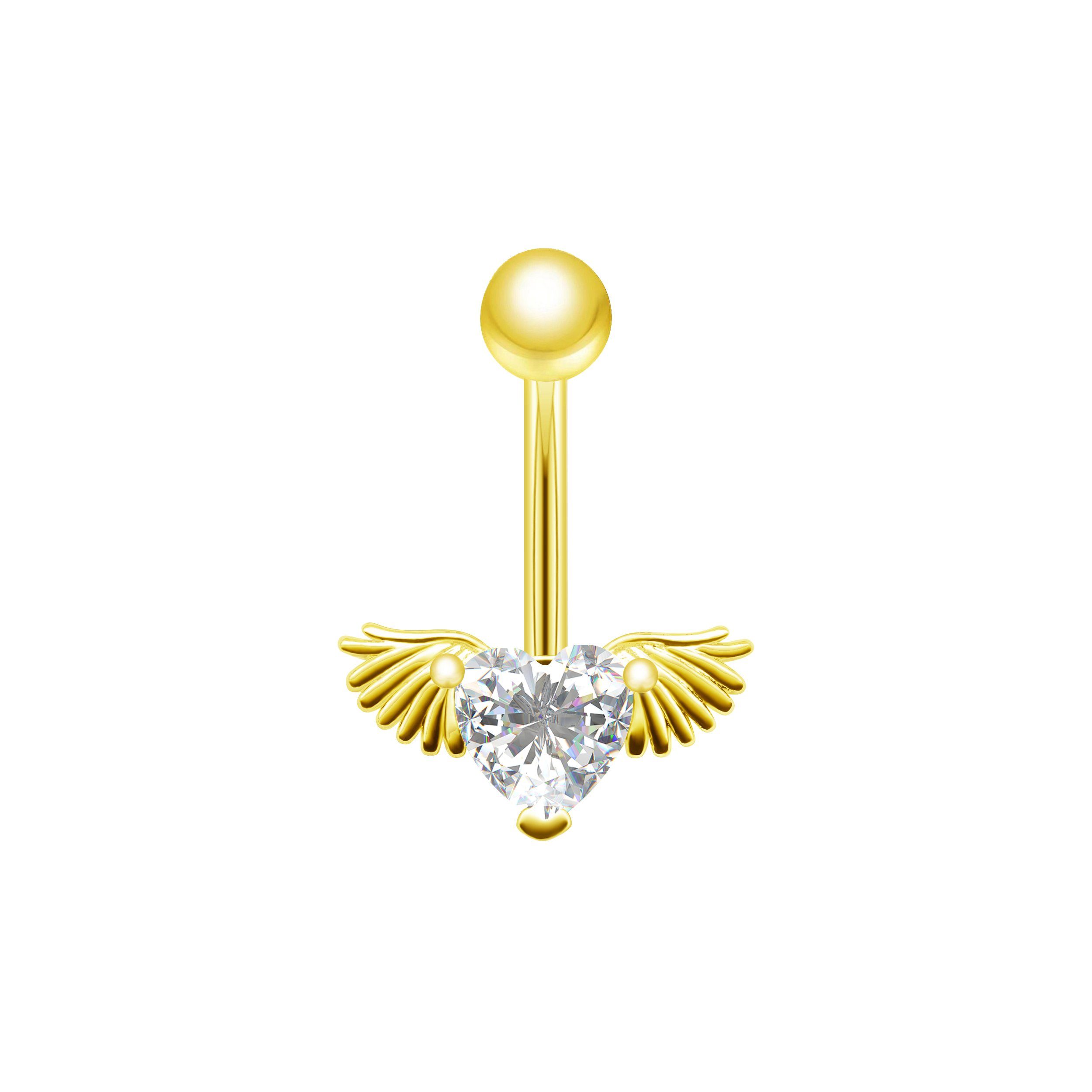 Karisma Schmuck Bauchnabelpiercing Edelstahl 316L Vergoldet Nabel Stecker Herz Angel Zirkonia HB416