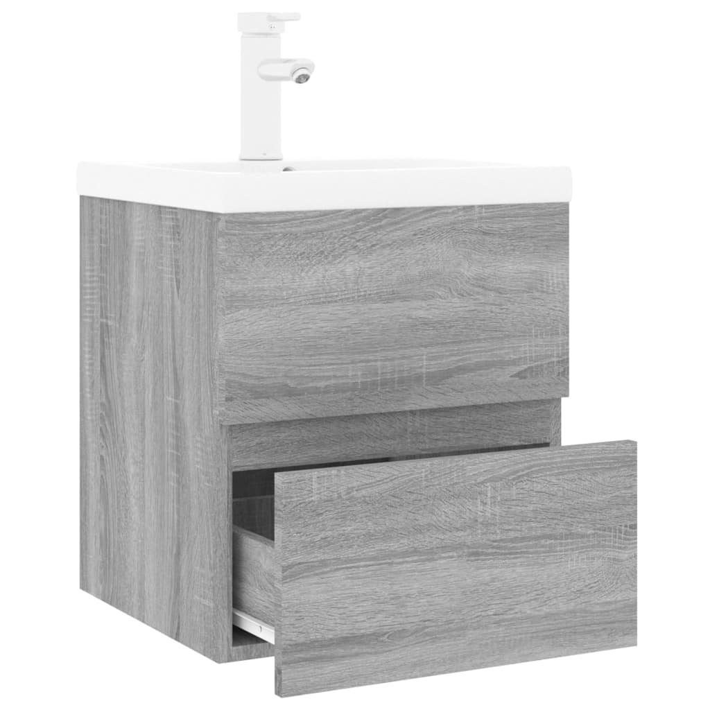vidaXL Badezimmerspiegelschrank Waschbeckenschrank mit Einbaubecken Grau (1-St) Holzwerkstoff Sonoma