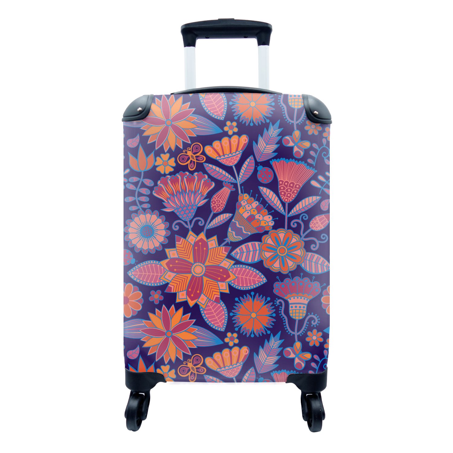 MuchoWow Handgepäckkoffer Schmetterling - Blumen - Muster, 4 Rollen, Reisetasche mit rollen, Handgepäck für Ferien, Trolley, Reisekoffer