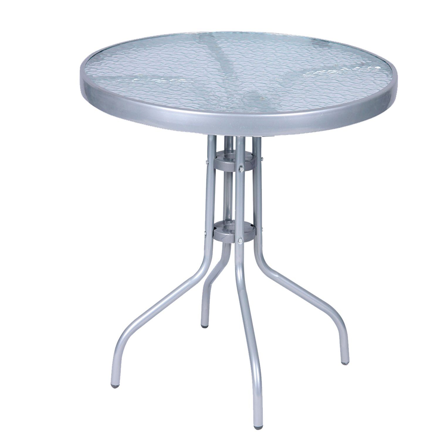 Mojawo Küchentisch Gartentisch Bistrotisch Rund Ø 60 H70cm Glas/Metall Silber Balkontisch