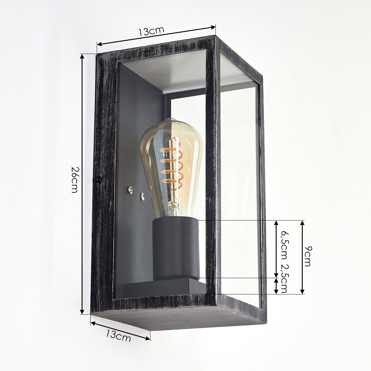 Leuchtmittel, Außenwandlampe hofstein ohne Außen-Wandleuchte Lichteffekt, Außenlampe und aus Metall »Piasco« mit klaren schwarz/silber 1xE27 in Glas,