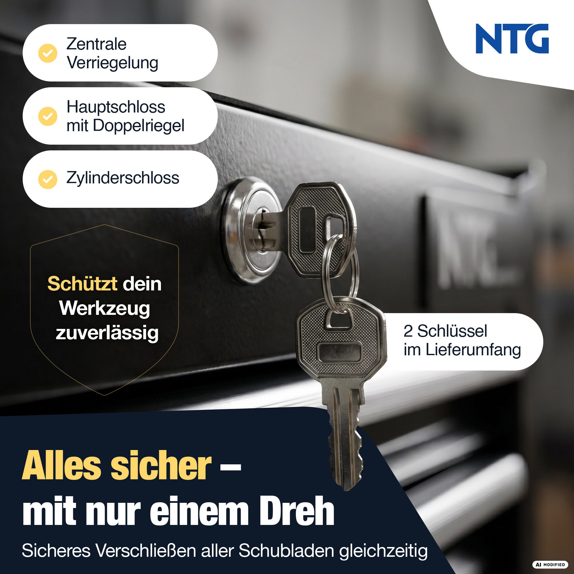 NTG Nutzfahrzeug Technik GmbH Werkstattwagen LEER – Werkstattwagen mit 7 kugelgelagerten Schubladen, max. Traglast:120 kg, 0-tlg. Werkzeugset, (Ohne Werkzeug),  – Bild 4 von 5