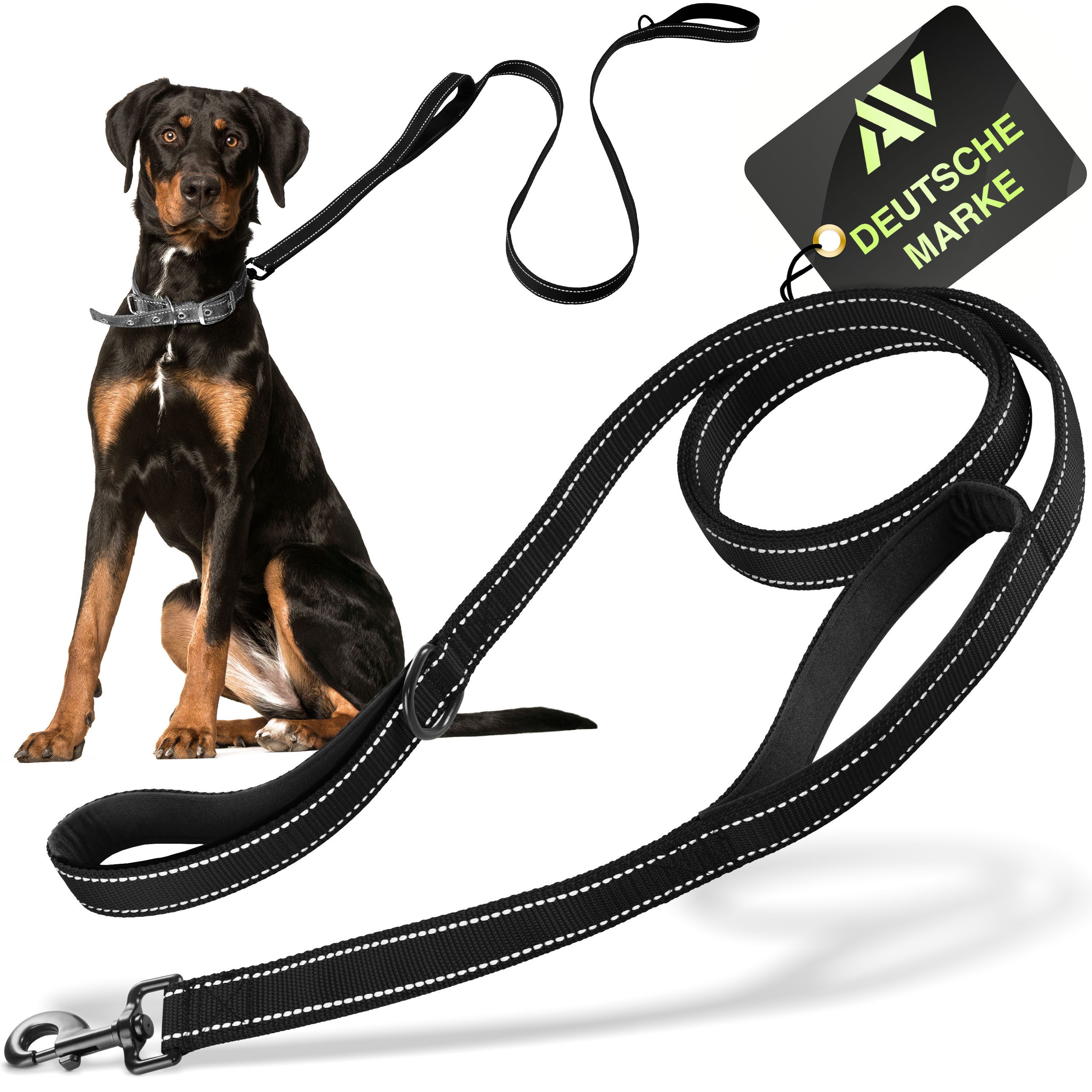 AVANA Hundeleine reflektierende Führleine integrierter Kurzführer 1,5 Meter lange Leine, Nylon, 2 gepolsterte Handschlaufen, für große und mittelgroße Hunde