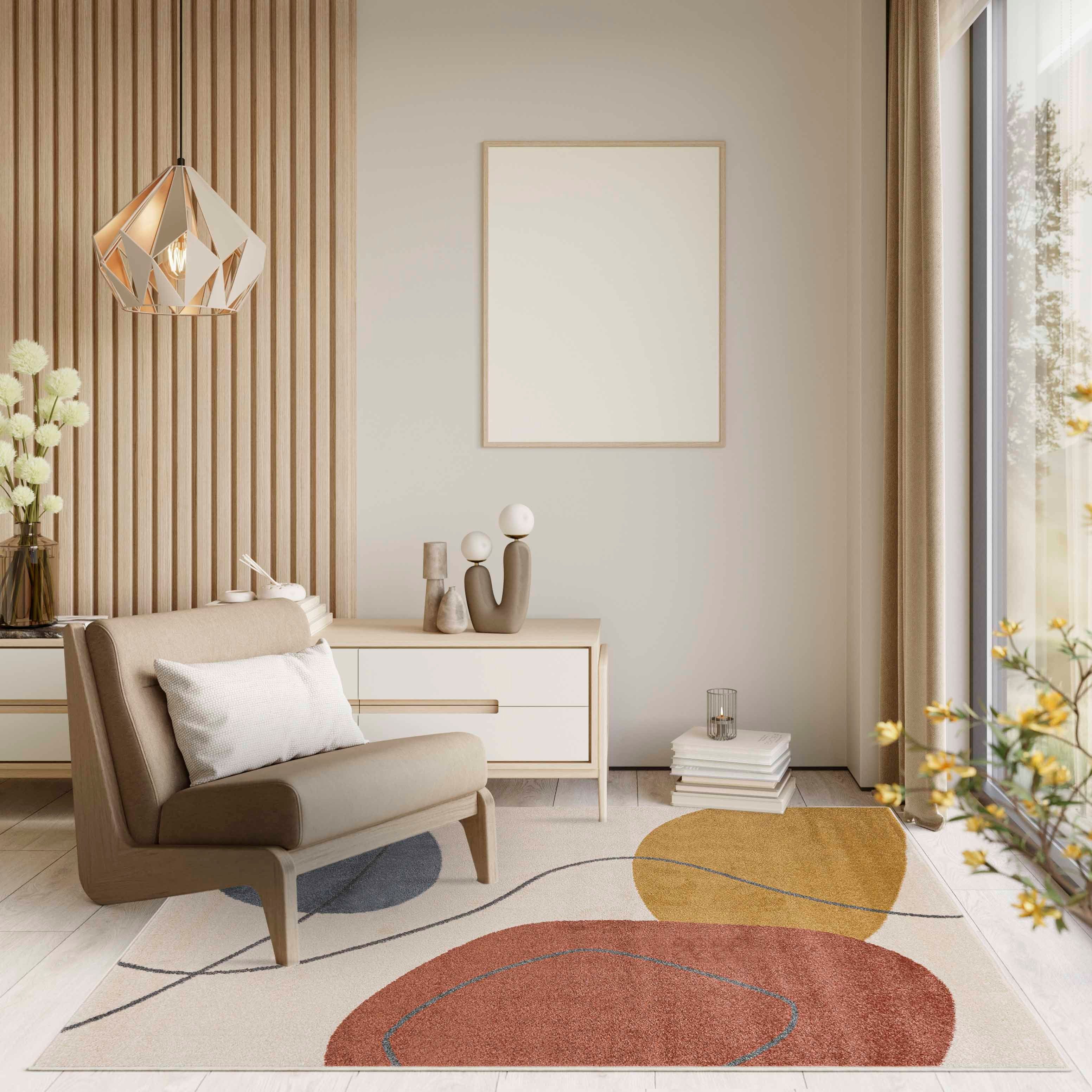 Mazovia Designteppich Modern Teppich Kurzflor Wohnzimmerteppich Japandi Sca günstig online kaufen