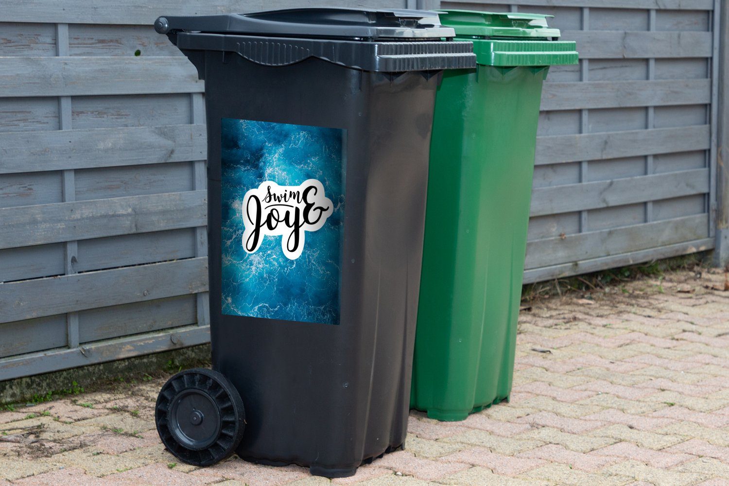 Zitate (1 Abfalbehälter - St), Sticker, Container, Wandsticker Blau MuchoWow - Mülleimer-aufkleber, Sommer Meer Mülltonne, -