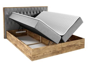 MIRJAN24 Boxspringbett Wood VI (mit zwei Bettkästen für die Bettwäsche), Polsterkopfteil, Topper, Bonellfederkern