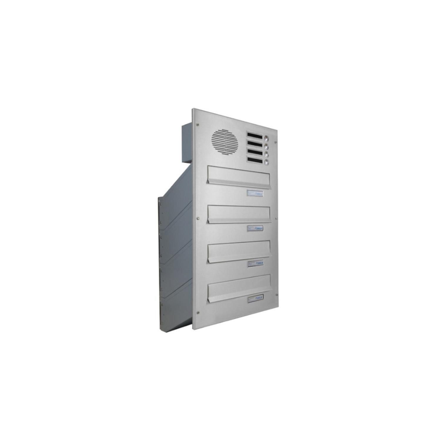 Letterbox24 Briefkasten DV-Serie Edelstahl Durchwurfbriefkasten mit Sprechsieb (4 x Briefkasten, 2 Klingel, Sprechsieb), Busch-Jäger Gegensprechanlage-Set in weiß