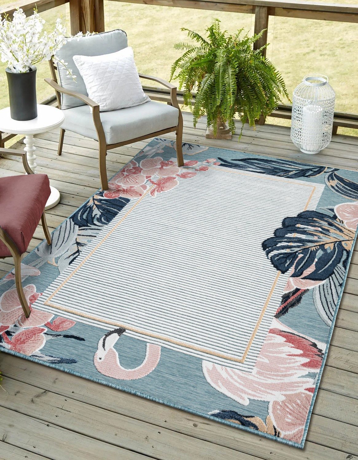 Myflair Möbel & Accessoires Outdoorteppich Cloud, LAGERRÄUMUNG!, rechteckig, Höhe: 8 mm, Flamingo Motiv, mit Bordüre, Outdoor geeignet, Balkon, Terrasse