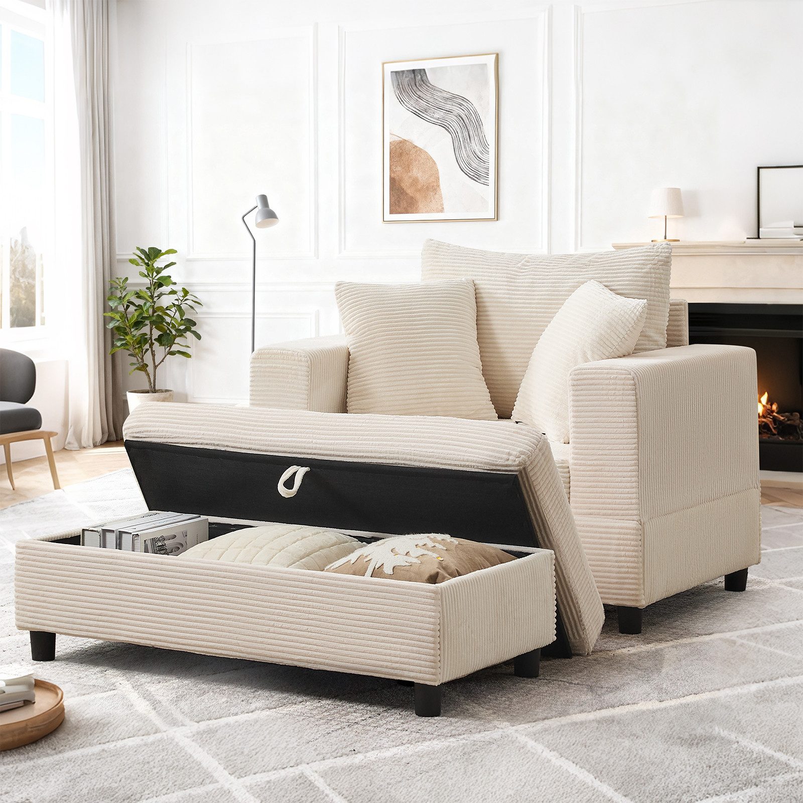 Odikalo Loungesofa Sofas wohnzimmer Einzelsofa Chaiselongue mit Fußablage & Stauraum, Lounge-Sofa mit 3 Kissen für Wohnzimmer & Schlafzimmer Komfortabel, kompakt und platzsparend
