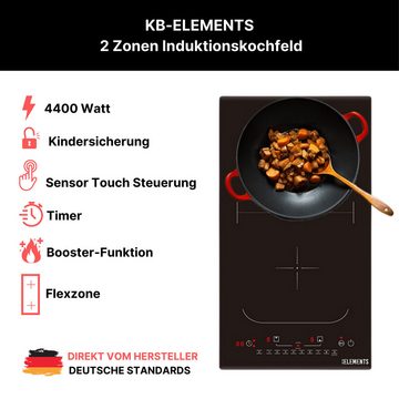KB Elements Induktions-Kochfeld ELK108P, Autarkes 2 Zonen Induktionskochfeld mit Booster 4400 W