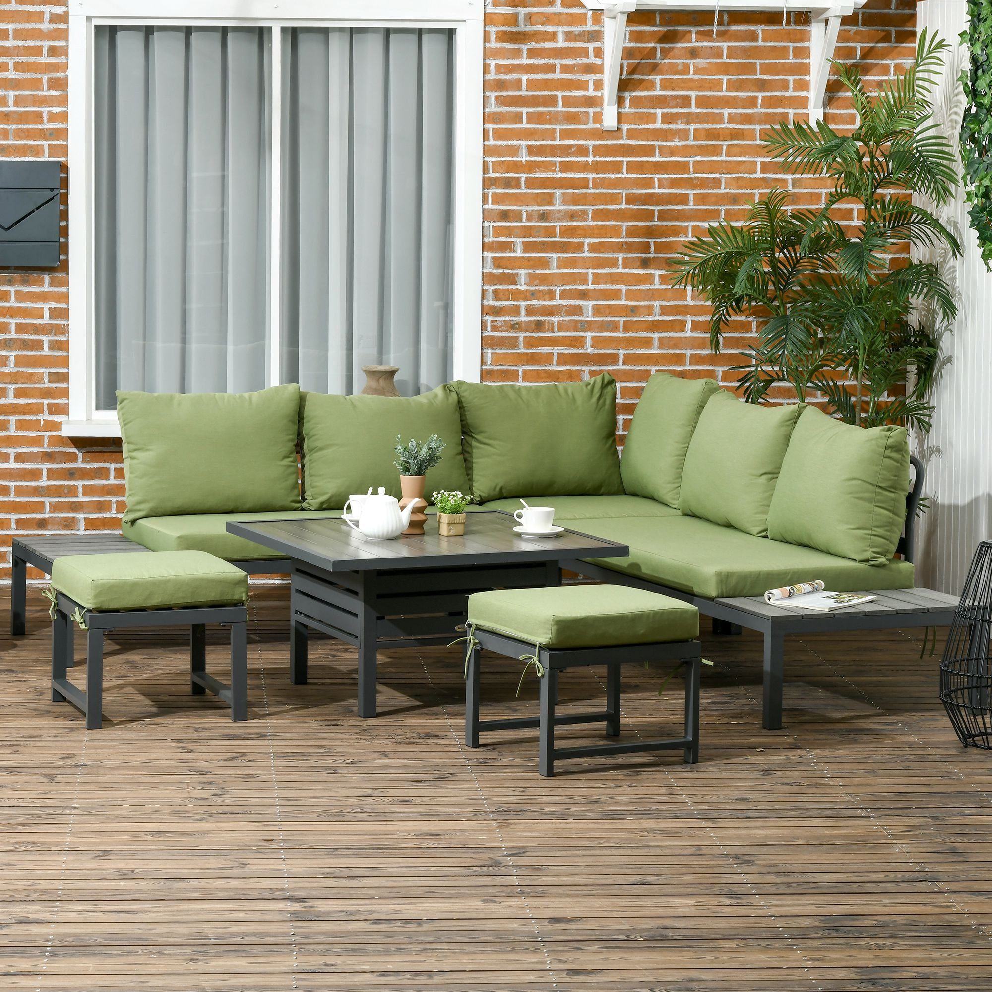 mit Outsunny 6-teilig, Rückenkissen, Terrassensitzgruppe, Tisch und mit Sitzgruppe Gartenmöbel-Set), 6-tlg., (Set, Sitz-