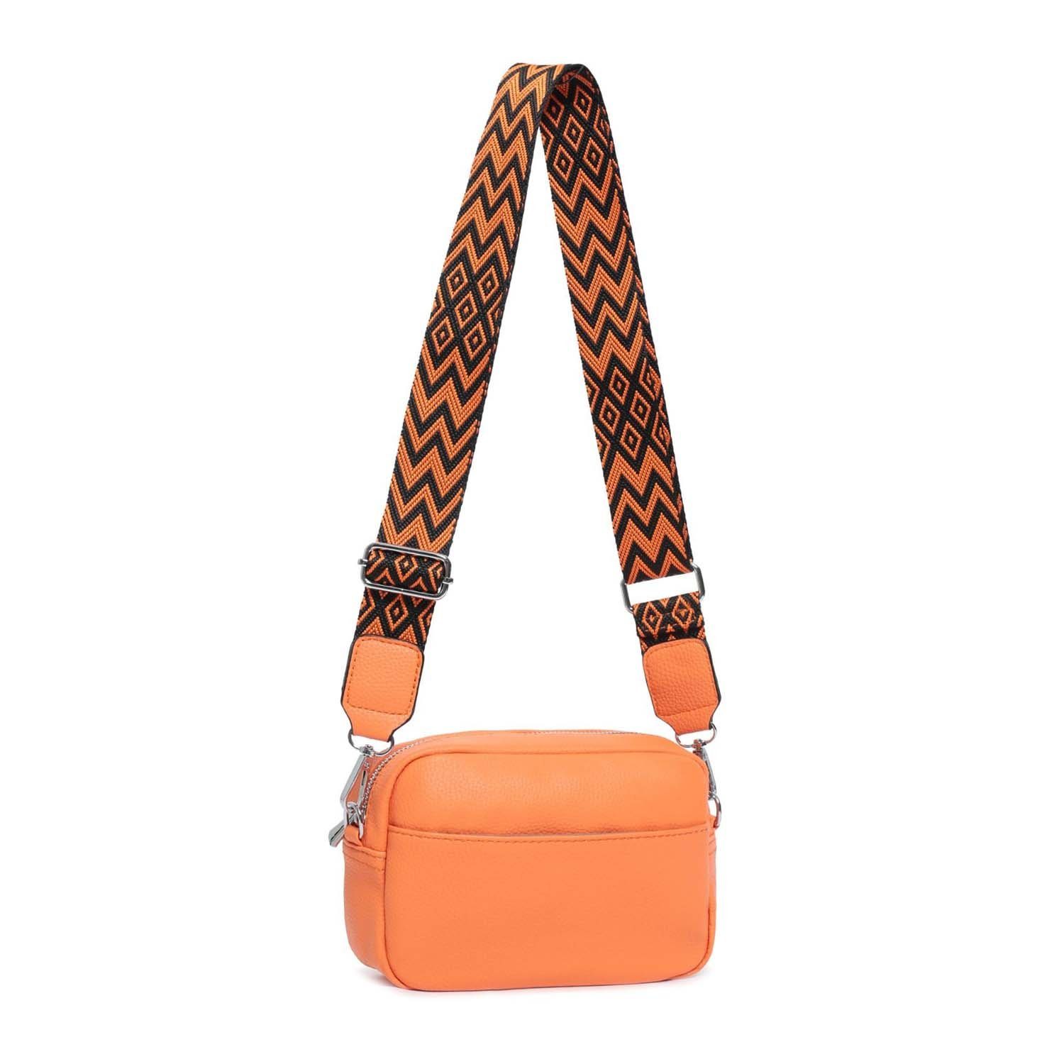 ITALYSHOP24 Schultertasche Damen kleine Umhängetasche CrossBody Crossover Handytasche Geldbörse (Spar-Set aus einer Tasche mit einem breitem Muster Stoffgurt/Umhängeband), Bodybag, Brusttasche, Hüfttasche, Muster Taschengurt, leicht Gewicht