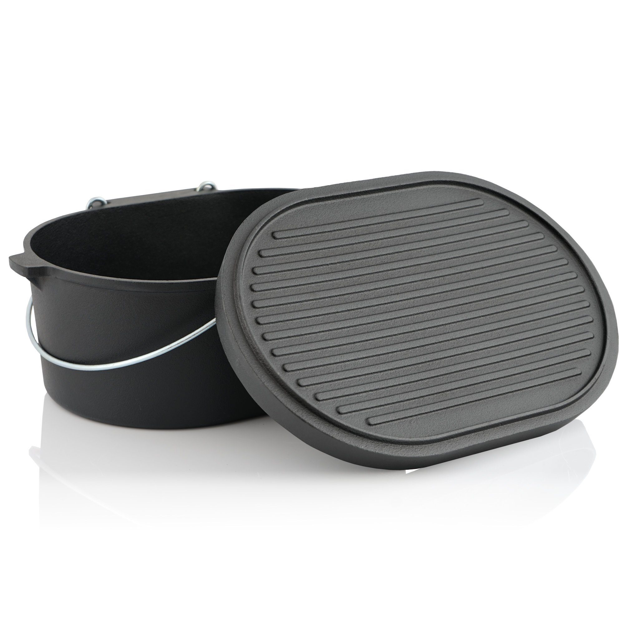 BBQ-Toro Grilltopf Dutch Oven 9,3 Liter, Gusseisen Kochtopf ohne Füße, eingebrannt, Gusseisen