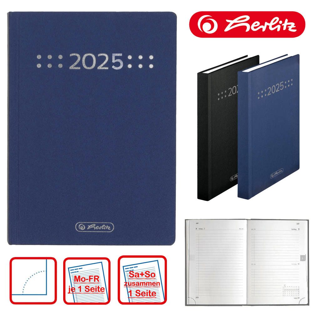  Herlitz Buchkalender Classic A6 2025 blau Illustration 