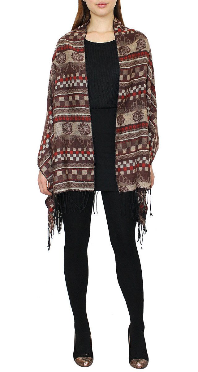 dy_mode XXL-Schal Damen Schultertuch Großer Schal Stola Überwurf Geblümt, mit Fransen