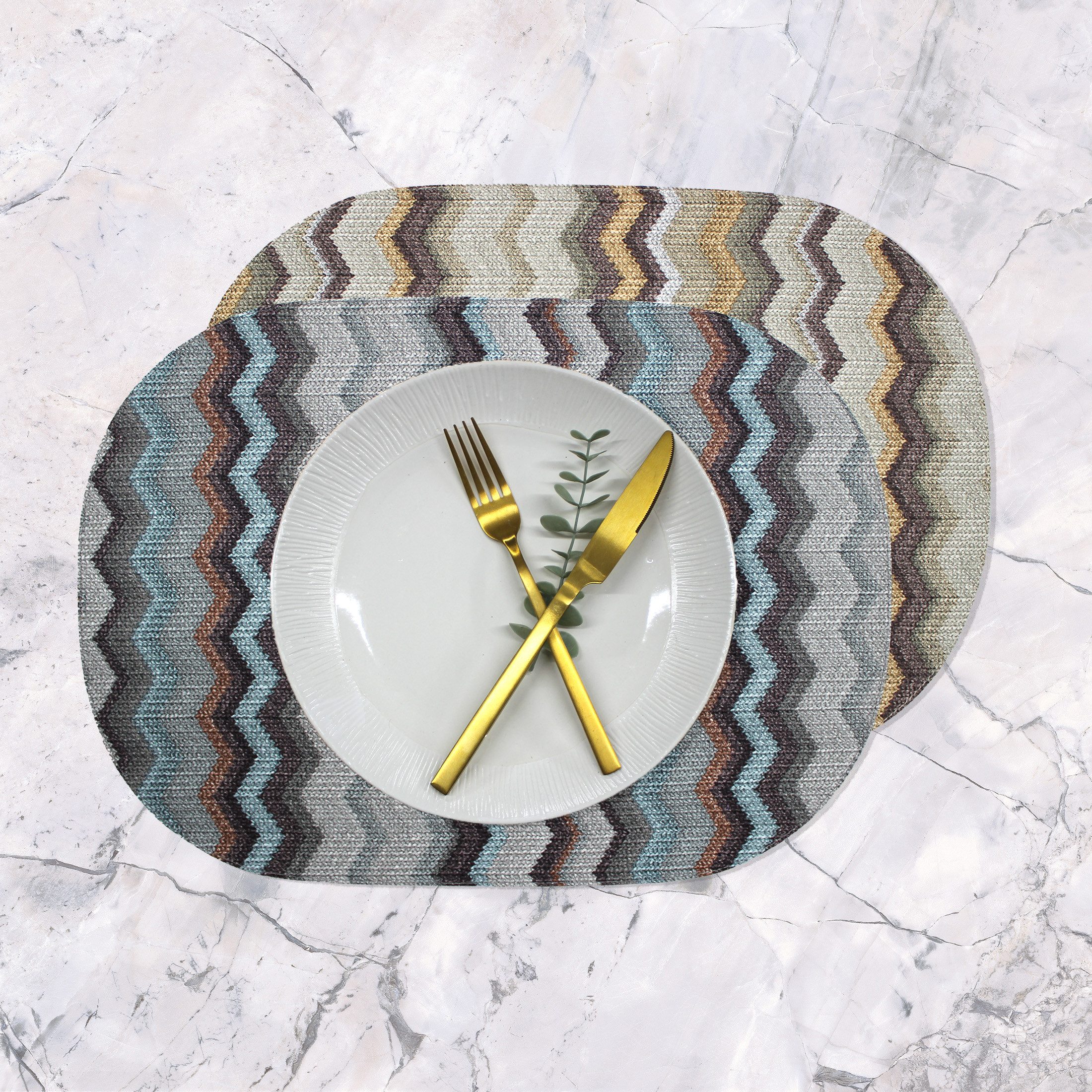 Signature Home Collection Platzset Tischset 6-er Set oval Zickzack Muster bunt zweifarbig Kunstleder, (Set, 6 Platzsets), zweifarbig, pflegeleicht & abwischbar