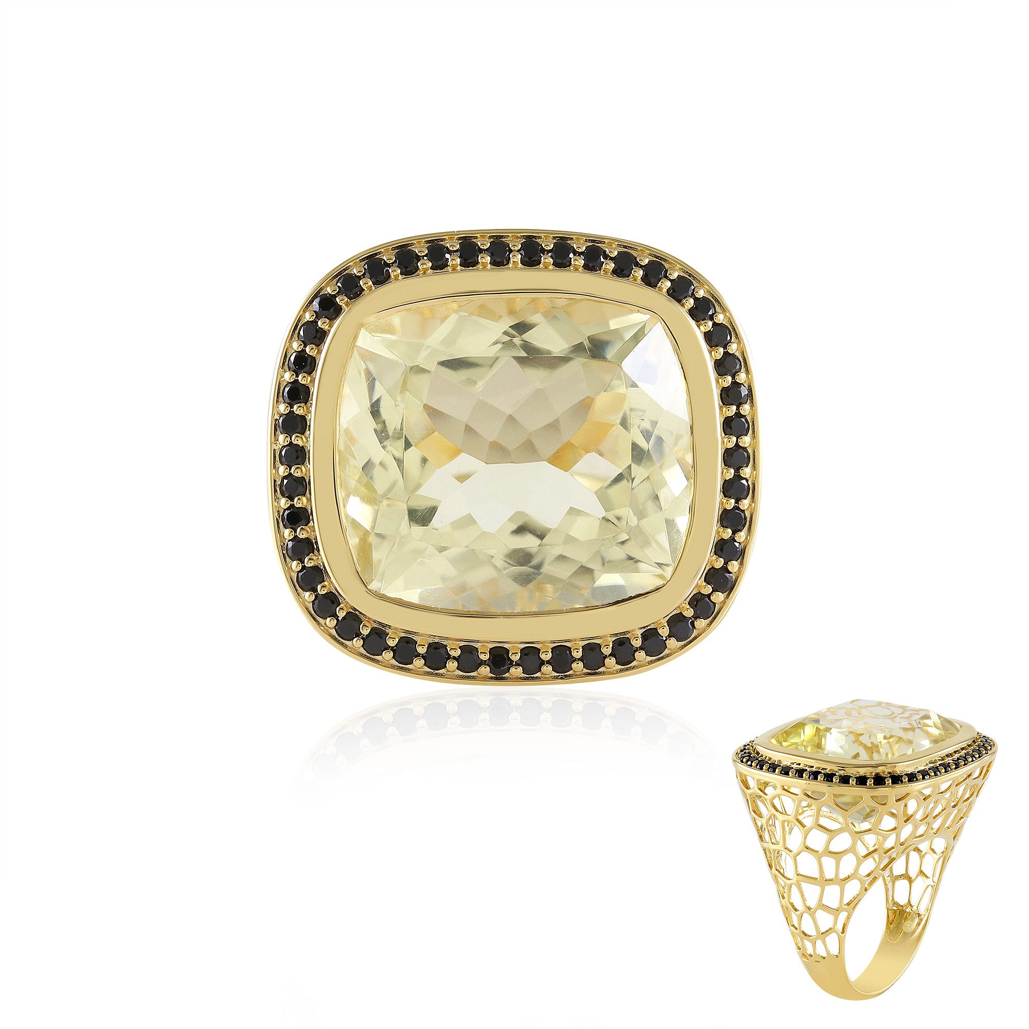 Cavill Silberring Zitronenquarz Goldplattierter Silberring (1-tlg)