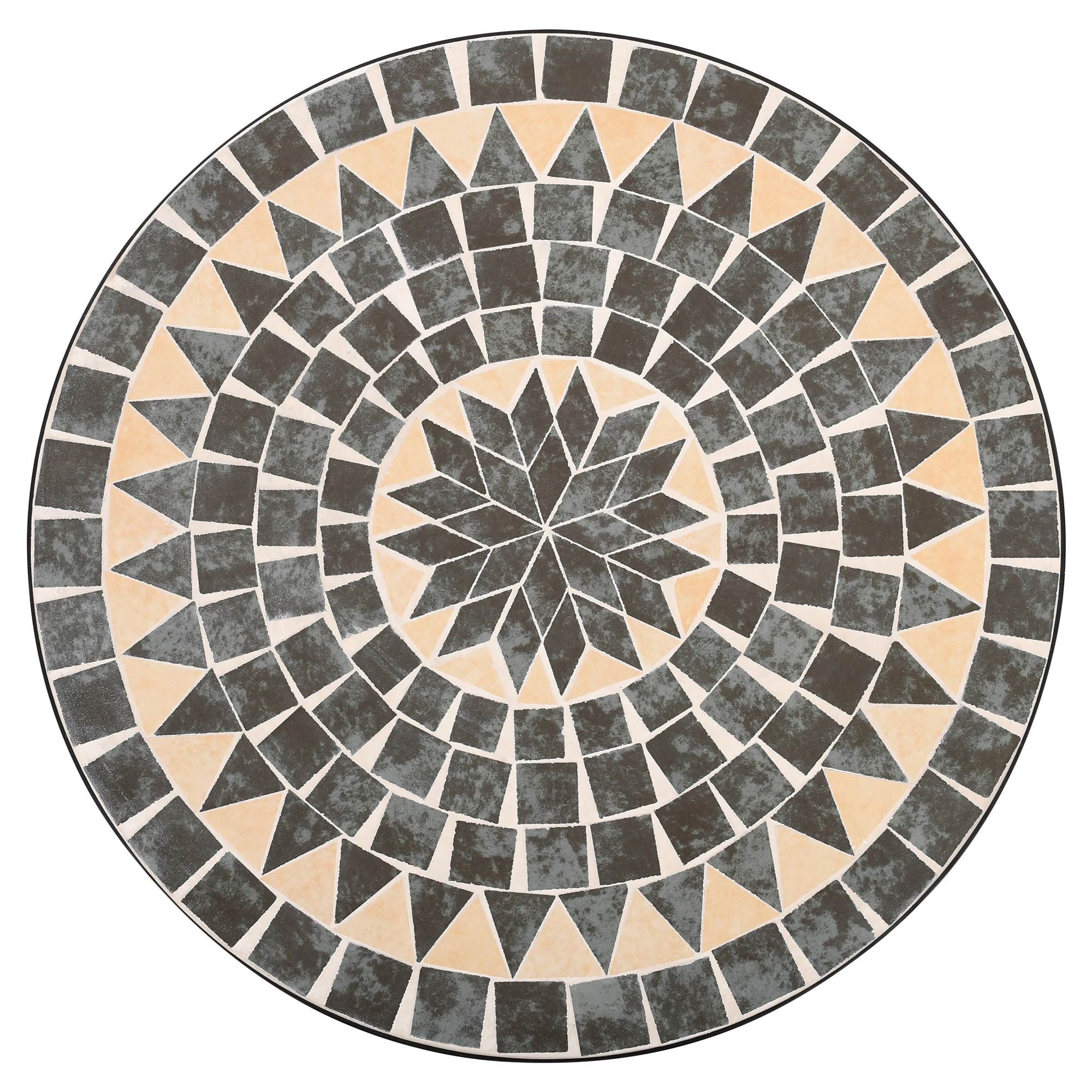 Raburg Gartentisch Mosaiktisch, Balkon- und Terrassentisch, 60 cm Ø, 72 cm hoch, Mayla (rund), liebevolle Handarbeit, Mosaikmuster, schwarzes Metallgestell
