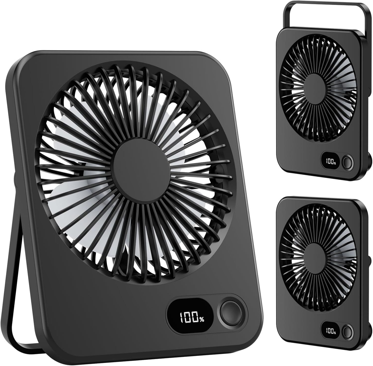 skelo Tischventilator Klein Tischventilator USB Leise Ventilator Akku 2000mAh 5 Windstufen, 1 cm Durchmesser, 180° Einstellbar Tragbarer LED Anzeige Fan Für Büro, Bibliothek, Reise