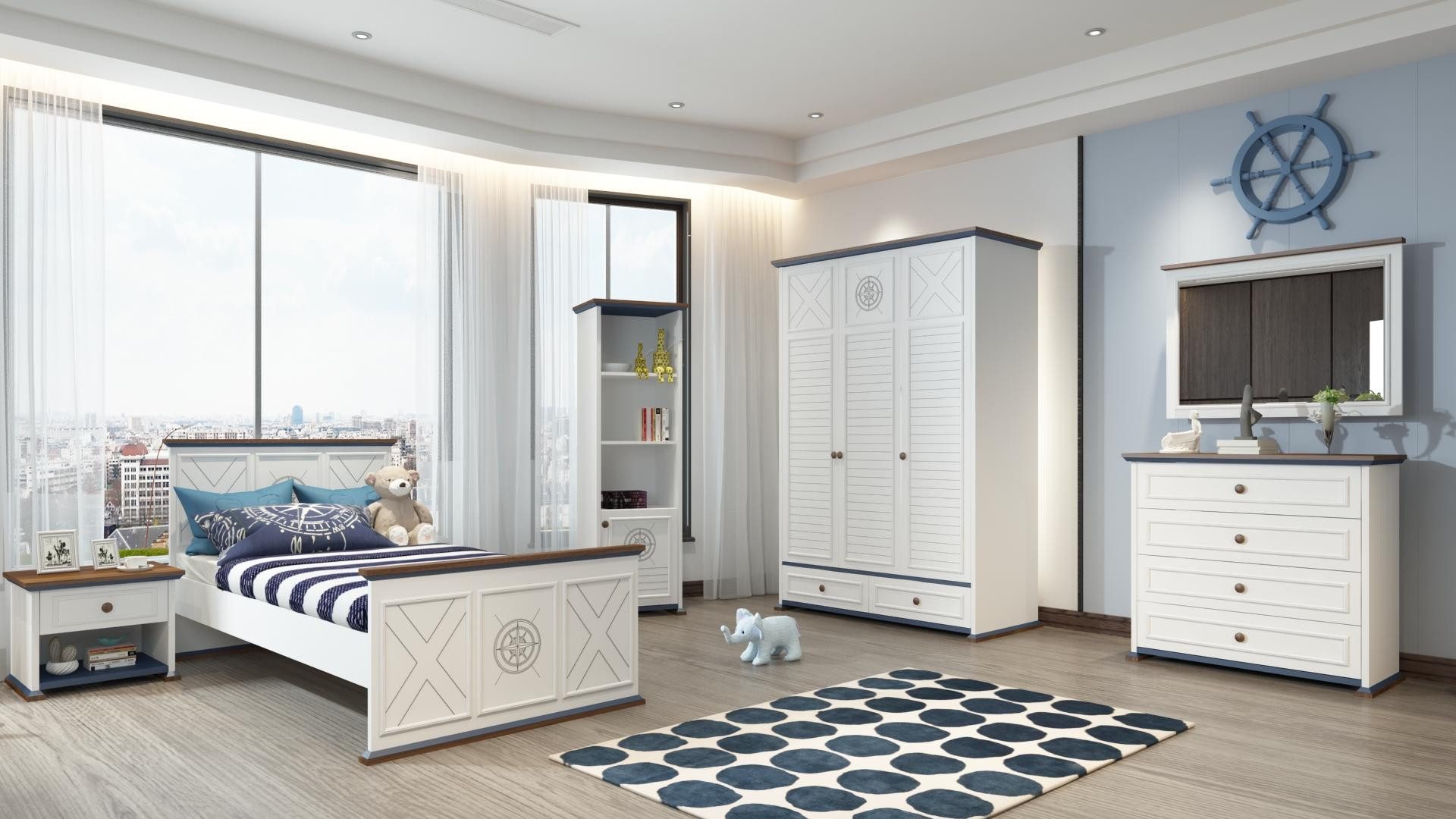 Xlmoebel Jugendzimmer-Set Vollständiges Jugendzimmer in Weiß mit Einzelbett und Kleiderschrank, (6-tlg., Schlafzimmer-Set), Hergestellt in Europa