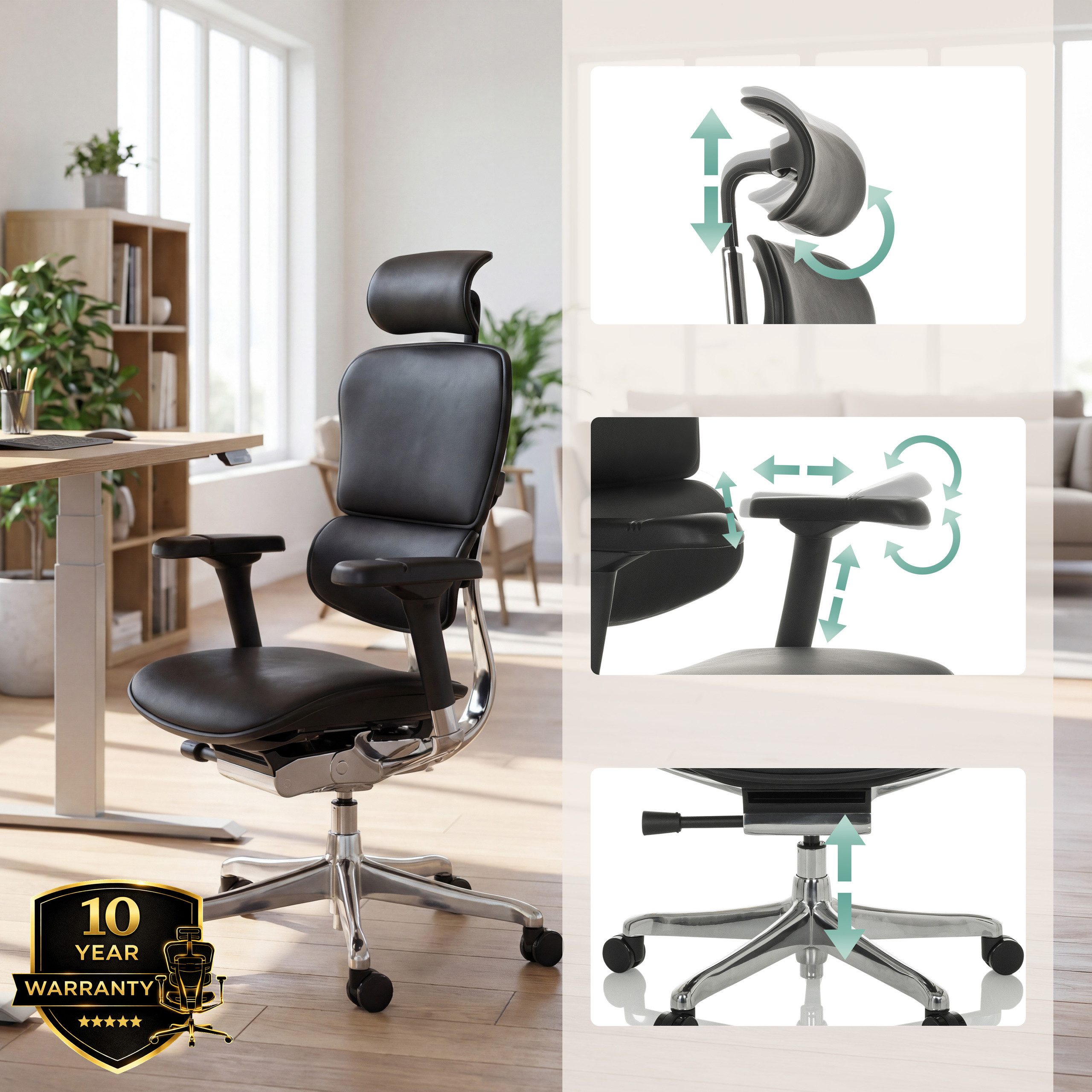 hjh OFFICE Drehstuhl Luxus Chefsessel Ergohuman Gen2 Leder (1 St), Profi Bürostuhl Schreibtischstuhl ergonomisch