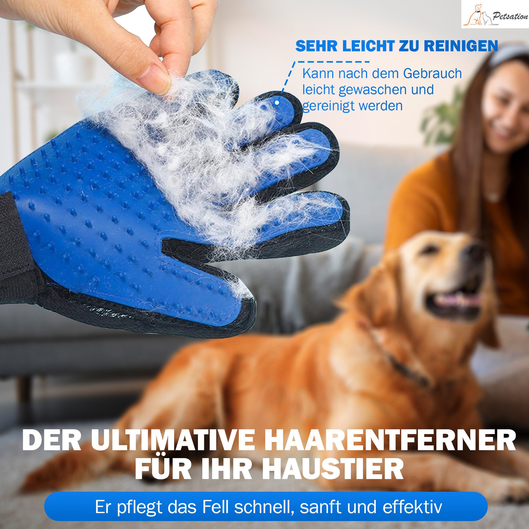 Petsation Fellpflegehandschuh Petstion [Premium] Fellpflegehandschuh Massagehandschuh Hund Katze, Silikon