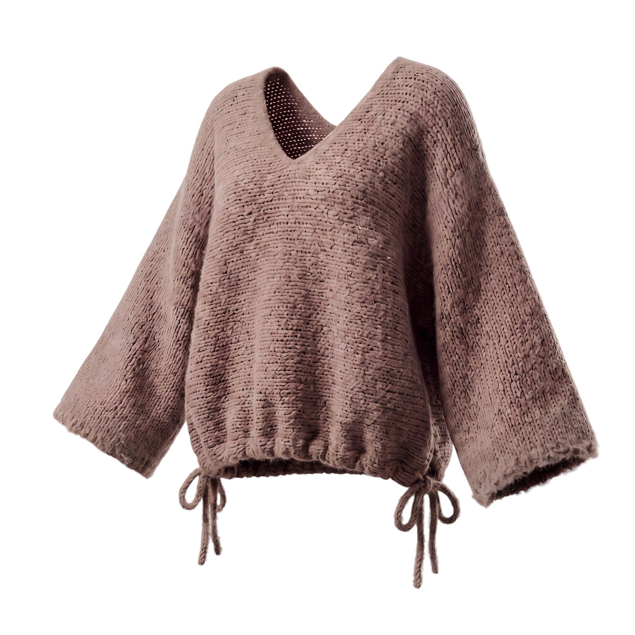 OriginalYou Strickpullover Damenpullover Grob Strick Freizeit Pulli Loop zum Binden am Saumabschluss, in Unifarbe