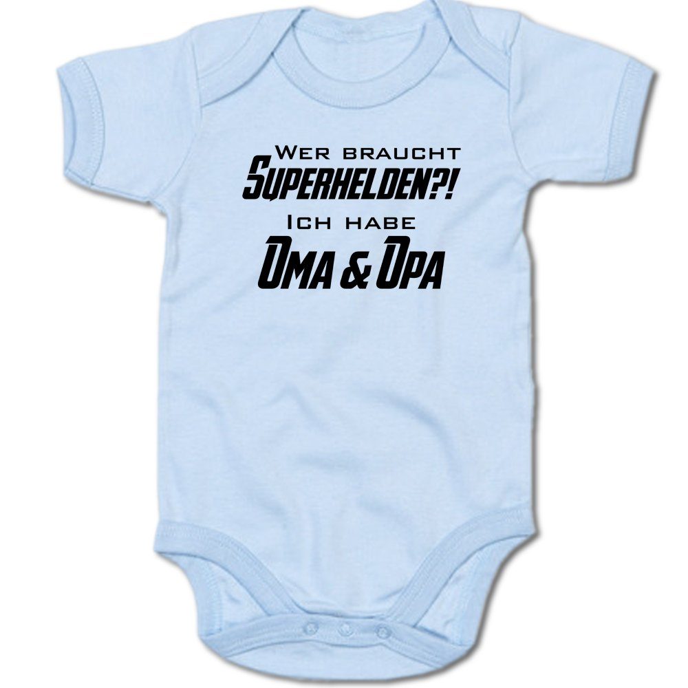 G-graphics Kurzarmbody Wer braucht Superhelden?! Ich habe Oma & Opa Baby Body mit Spruch / Motiv / Aufdruck • für/von Oma & Opa