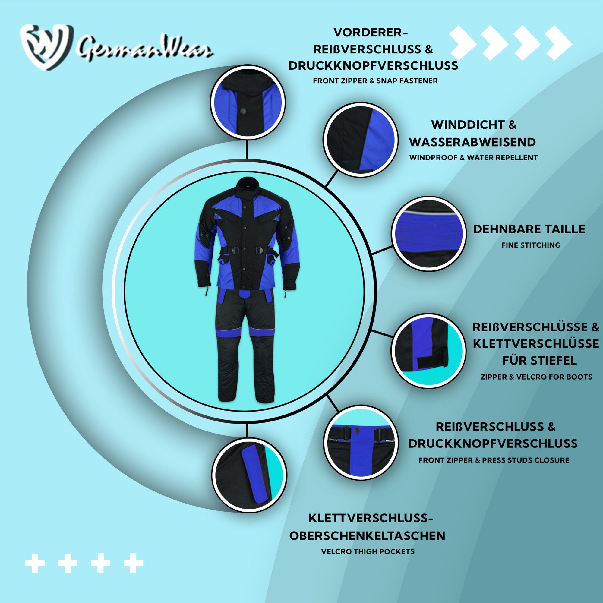 German Wear Motorradkombi GW302K (Spar-Set, 2-tlg., mit Protektoren, Motorradjacke & Motorradhose) 2-teiler Motorradjacke + Motorradhose – Bild 5 von 5