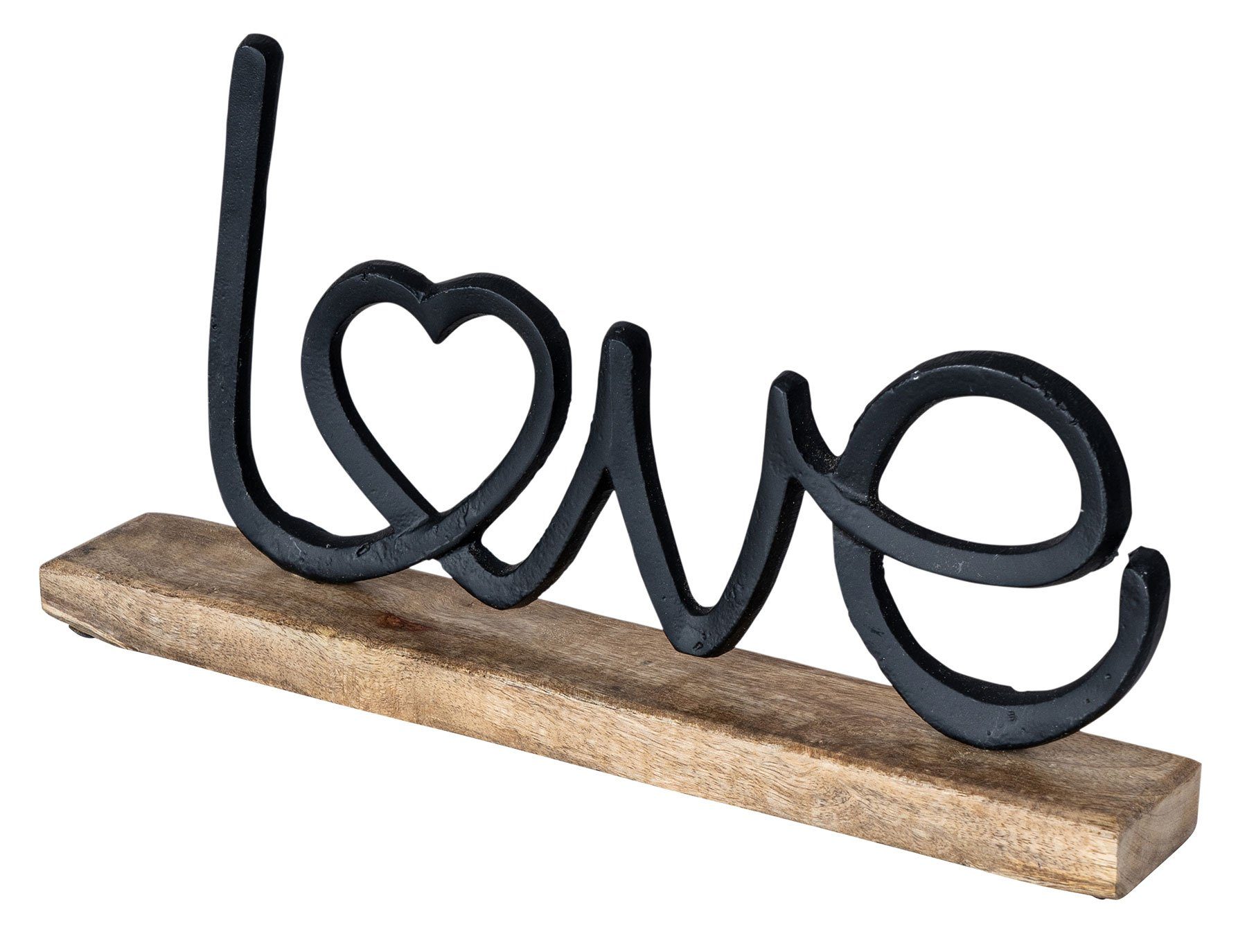 Levandeo® Deko-Schriftzug, Aufsteller Schriftzug Love H17cm Metall Schwarz Holz Deko Mangoholz