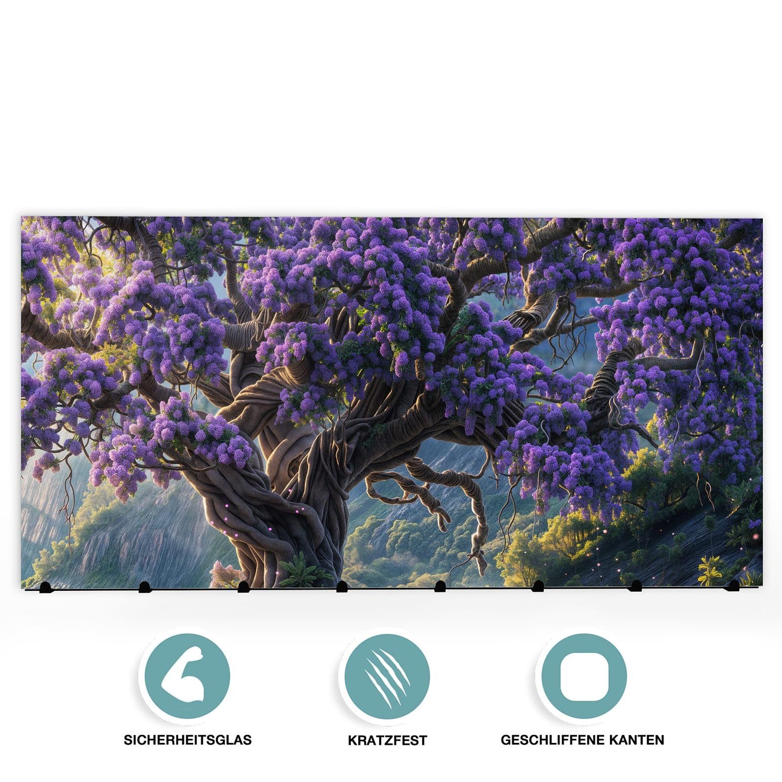 Primedeco Garderobenpaneel Kleiderhaken aus Glas Magischer Baum (1 St., Inkl. Magnete, Stifte und Montagematerial), Magnetisch & Beschreibbar